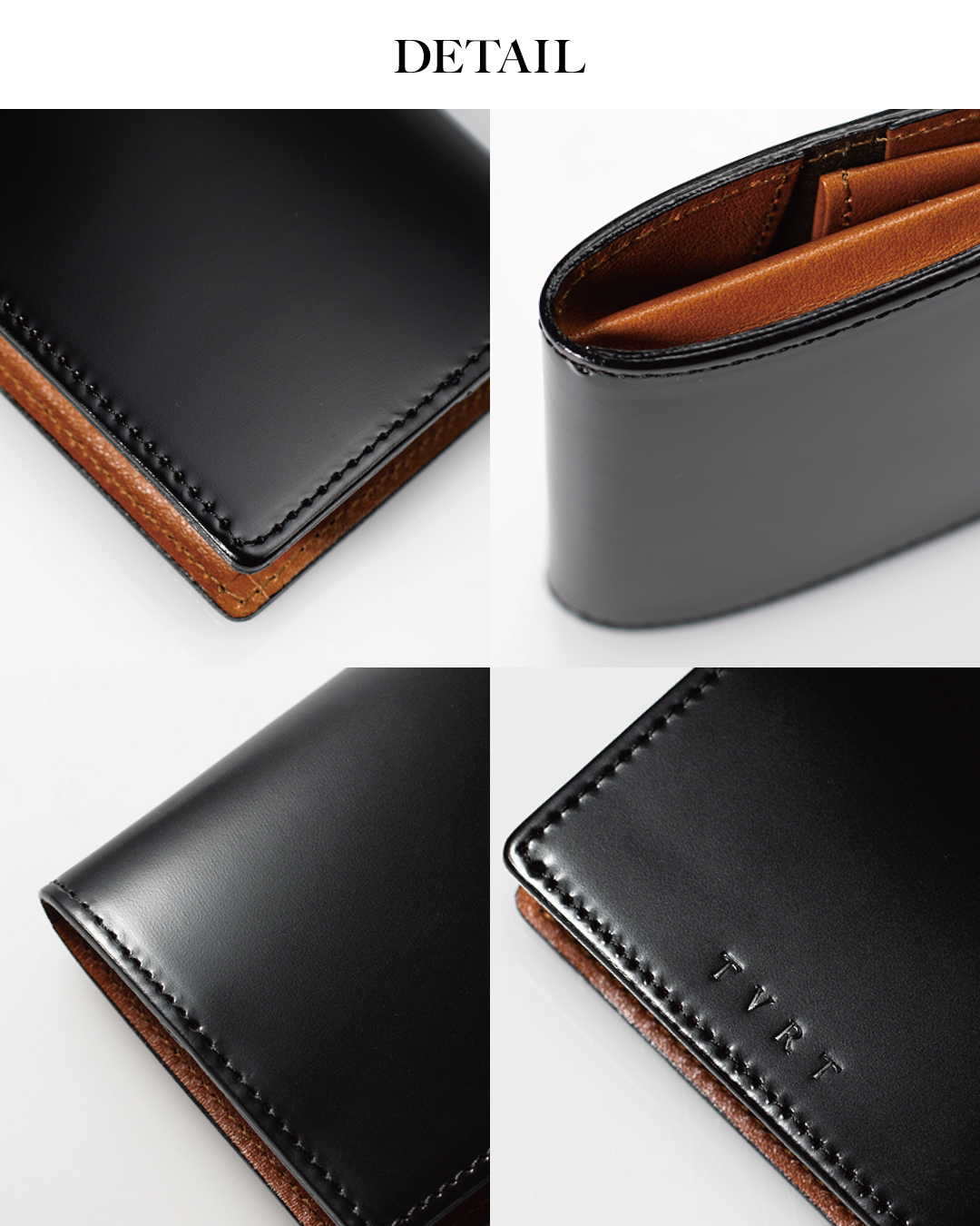 丁寧なステッチやコバ塗り、ロゴ刻印など細部のディテールカット