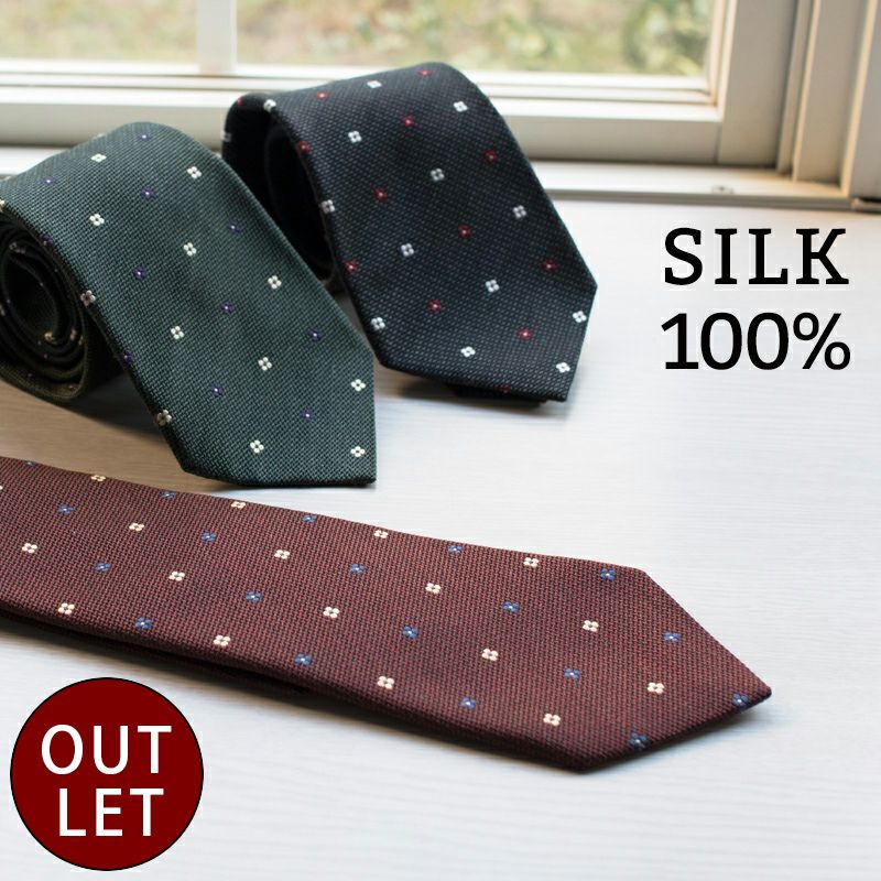 シルク100%ネクタイ　花柄ドット