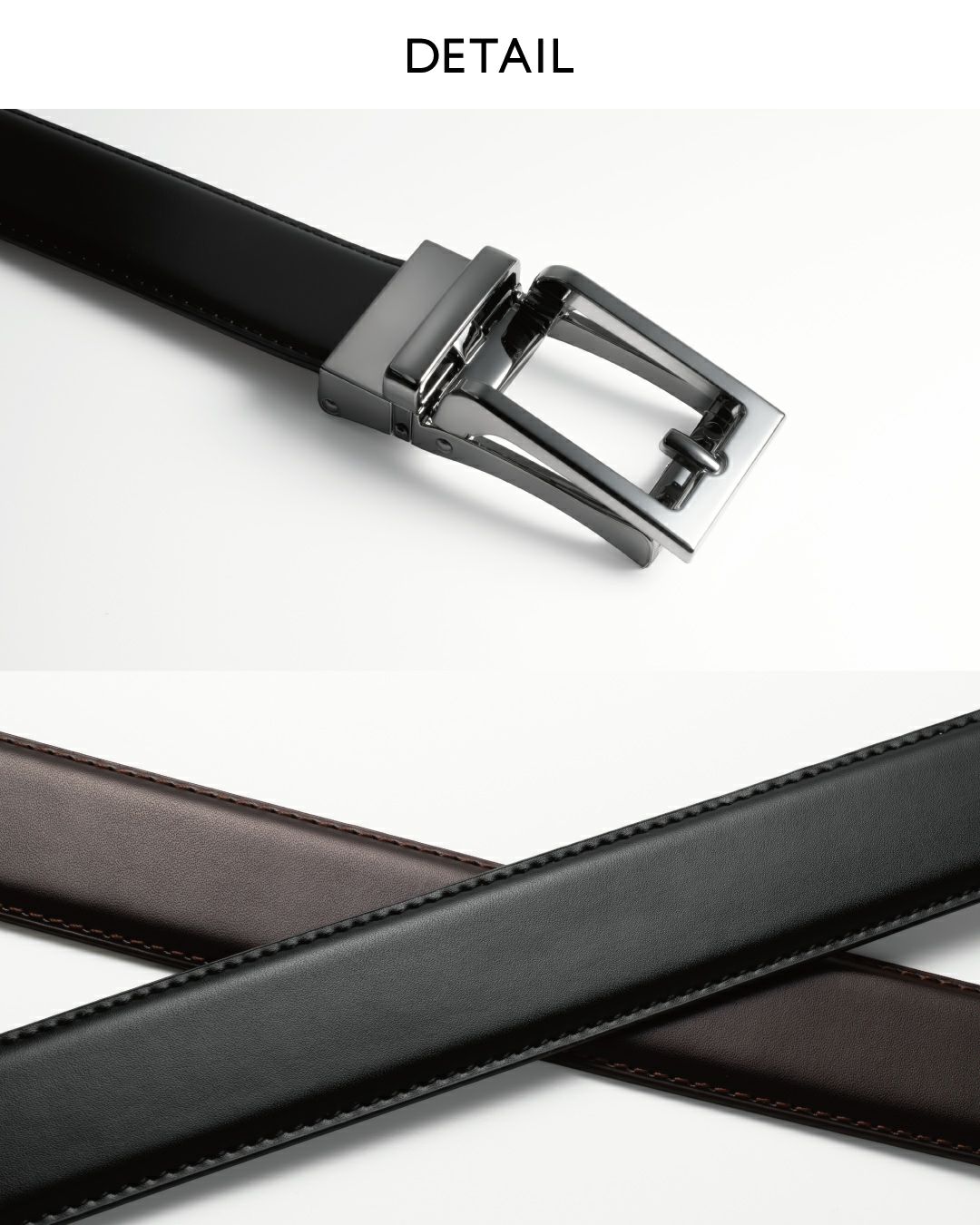 TAV-050 軽量オートロックベルトのバックルとベルト本体のディテール 黒 ダークブラウン