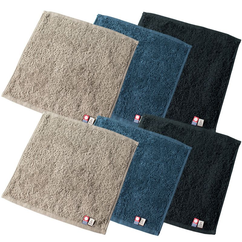 今治タオル ちょうどいいタオルハンカチの6枚セット（ブラック、ベージュ、ネイビー）