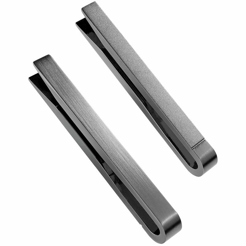 ネクタイピン リバーシブル 表面と裏面の白抜き画像 ブラックシルバー