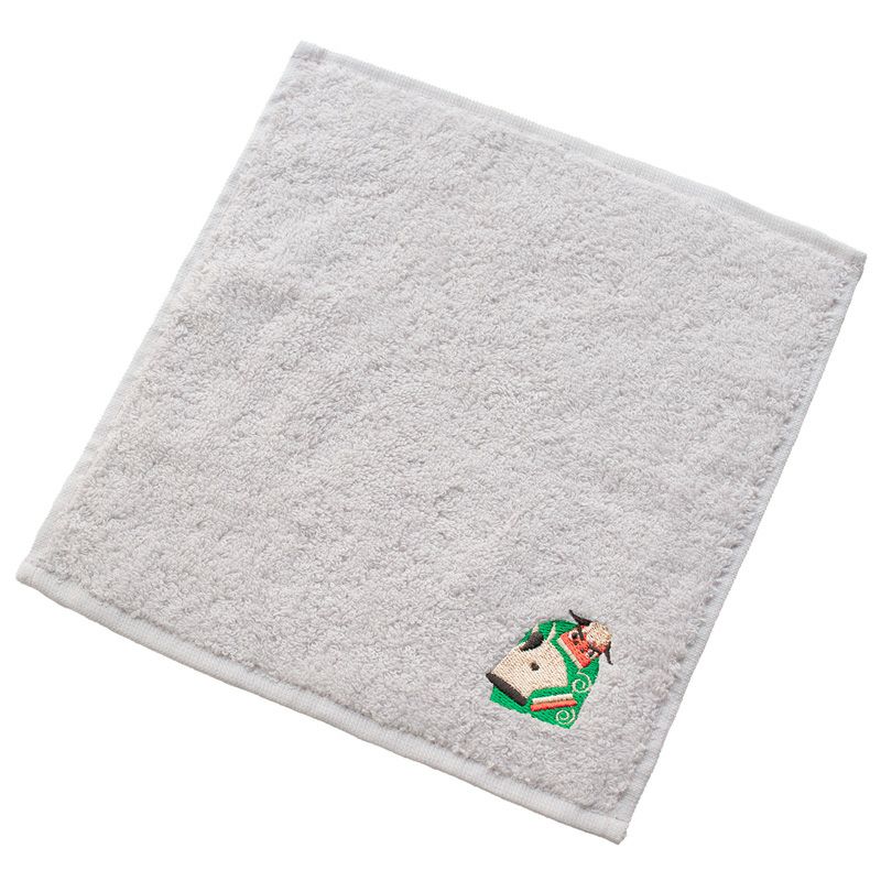 お年賀や粗品におすすめの干支（午 うま）タオル。獅子舞のデザインが施されたあずき色の今治ハンカチ。