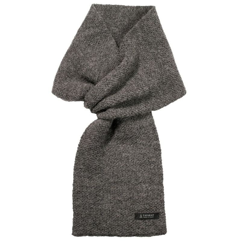 グレー色のアルパカ100% 3秒マフラー。ビジネスにも使える差し込み式のコンパクトマフラー。