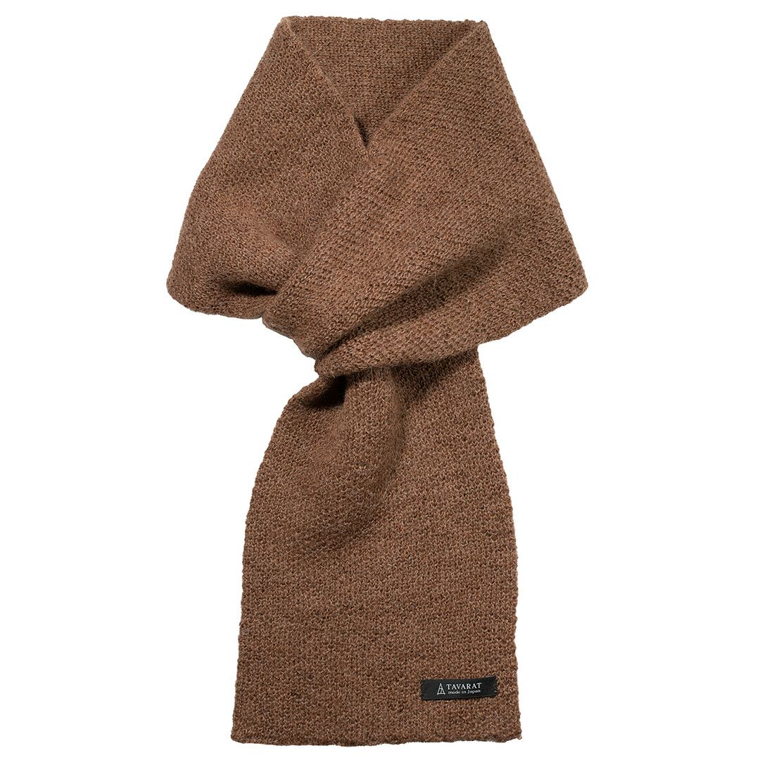 モカブラウン色のアルパカ100% 3秒マフラー。優しい色合いの天然素材マフラー。