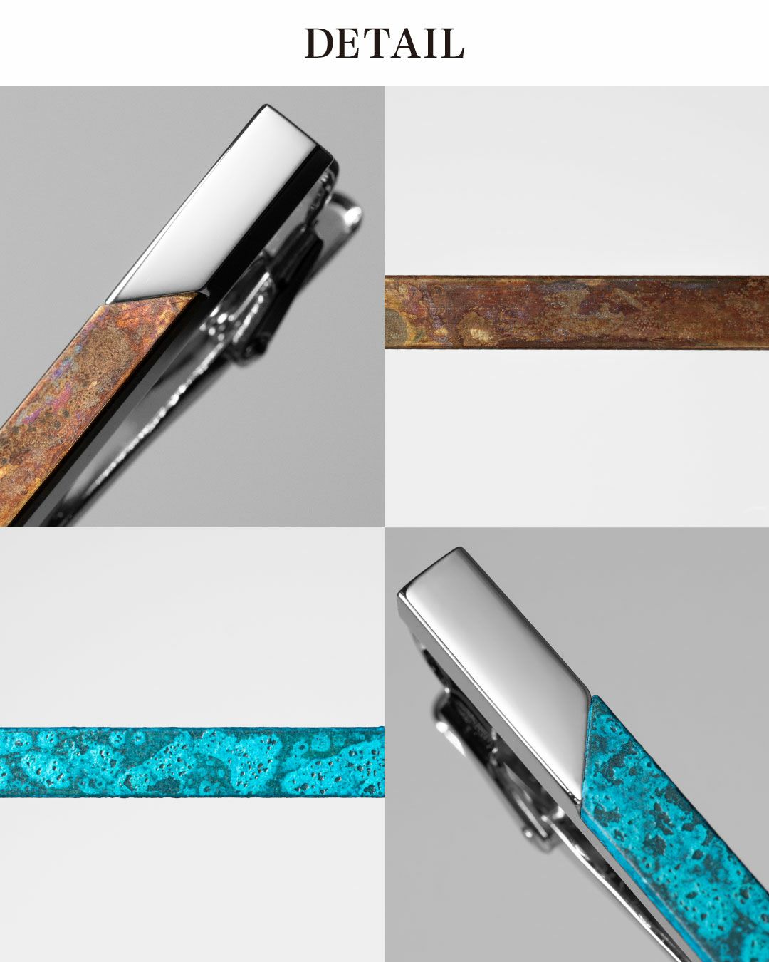 ネクタイピンの詳細な質感。ブルーとコッパーレッドの伝統的な着色技法による美しい模様。